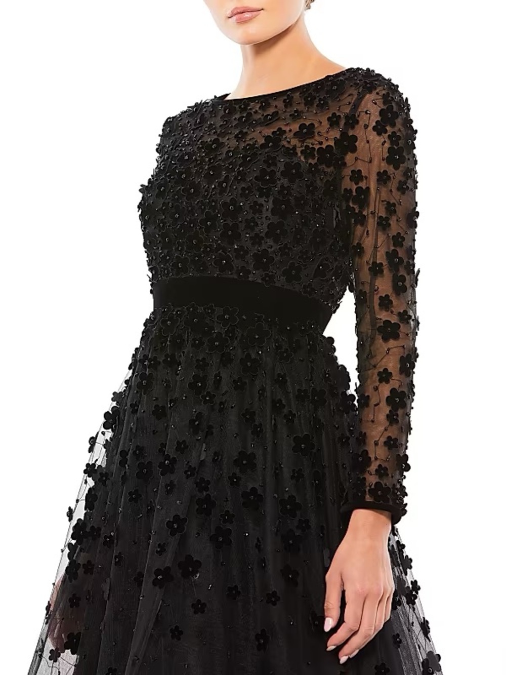 Mac Duggal Floral Appliqué Tea Dress in black - Picture 6 of 6